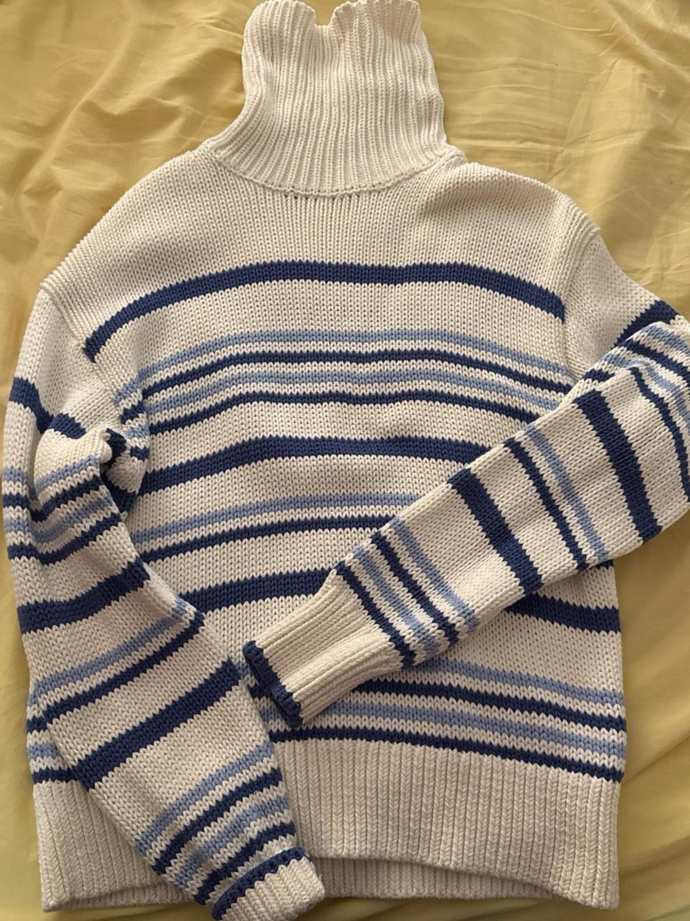 Madewell White and Blue Striped Turtleneck Sweater